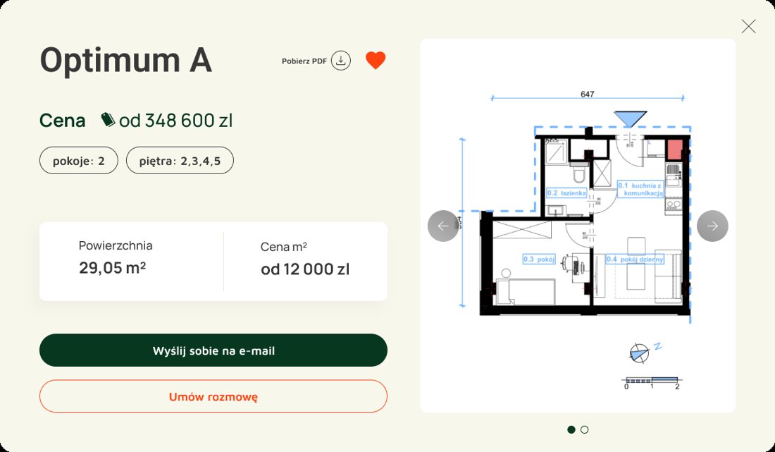 Central Park Katowice apartment detail popup with floor plan and pricing