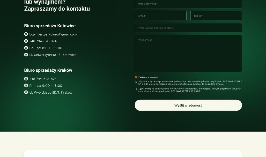 Central Park Katowice contact and sales office section