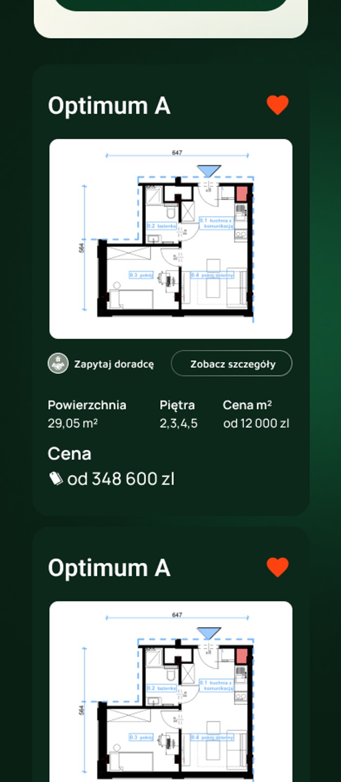 Central Park Katowice mobile liked plans list