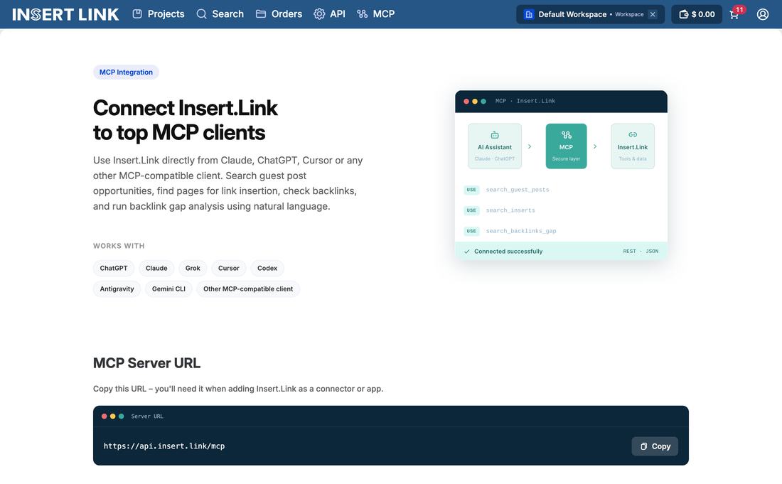 Insert.Link MCP integration screen
