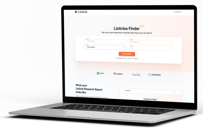 Listicle website mockup